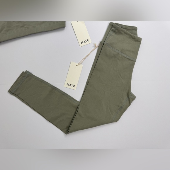 NWT MATE The Label Organic Cotton Stretch Bra Legging Set Size XS Sage Green - Picture 2 of 16